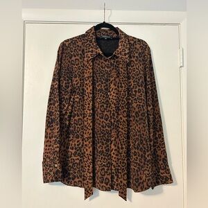 Leopard Print Silk Button Down Blouse